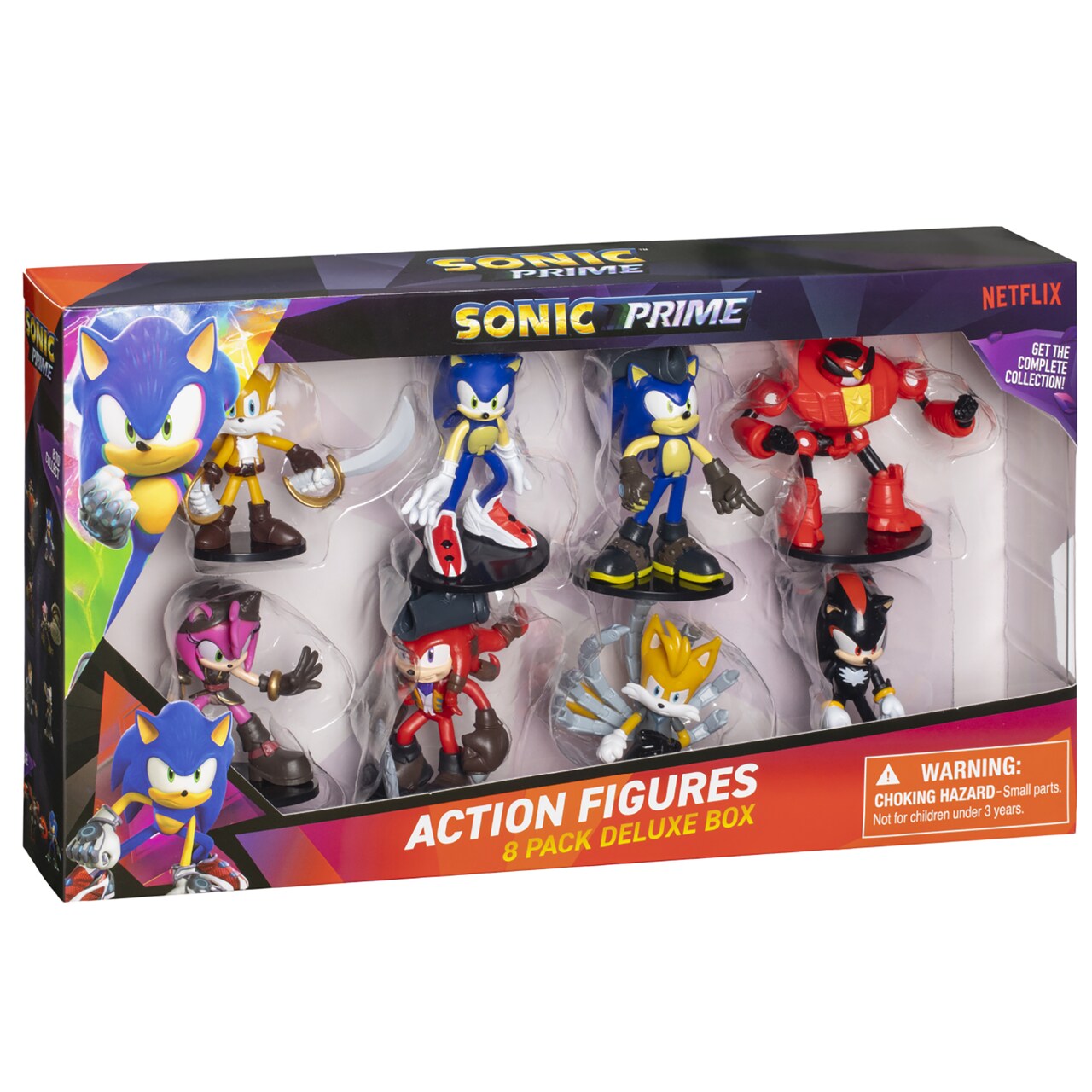 Sonic Prime: Action Figures V2 - 8 Pack - 3" Articulated Collectible Characters On Bases, Deluxe Window Box, Netflix Series, Licensed, Ages 3+